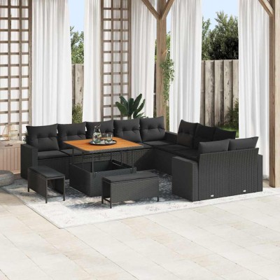 Conjunto de sofá de jardín 13 pcs Negro ratán sintético