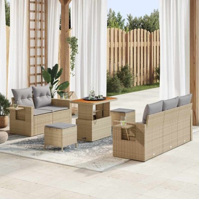 Conjunto de sofá de jardín 8 pcs Beige ratán sintético