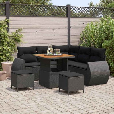 Conjunto de sofá de jardín 8 pcs Negro ratán sintético
