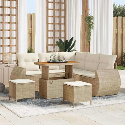 Conjunto de sofá de jardín 8 pcs Beige ratán sintético
