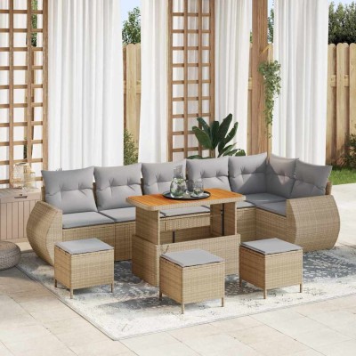 Conjunto de sofá de jardín 10 pcs Beige ratán sintético