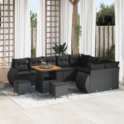 Conjunto de sofá de jardín 12 pcs Negro ratán sintético