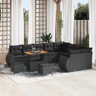 Conjunto de sofá de jardín 12 pcs Negro ratán sintético