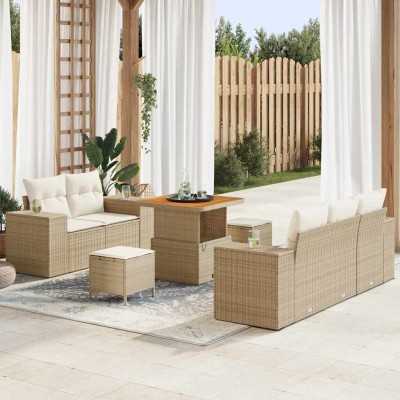 Conjunto de sofá de jardín 8 pcs Beige ratán sintético