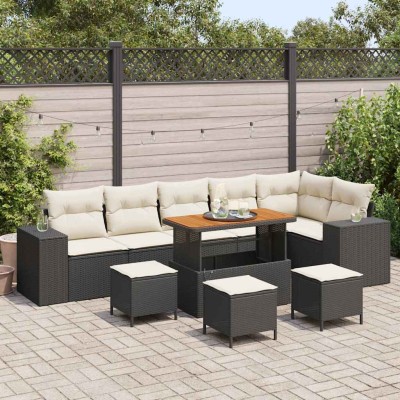 Conjunto de sofá de jardín 10 pcs Negro ratán sintético