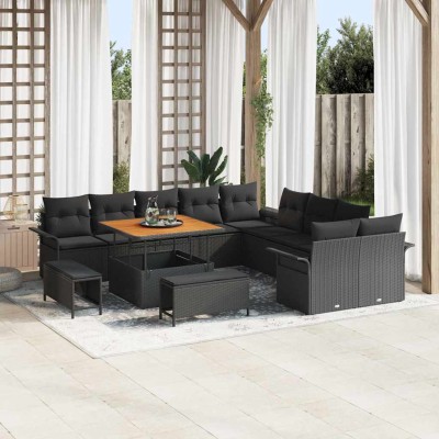 Conjunto de sofá de jardín 13 pcs Negro ratán sintético