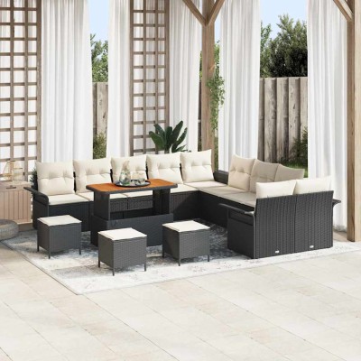 Conjunto de sofá de jardín 14 pcs Negro ratán sintético
