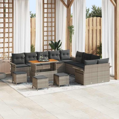 Conjunto de sofá de jardín 14 pcs Gris ratán sintético