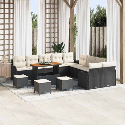 Conjunto de sofá de jardín 14 pcs Negro ratán sintético