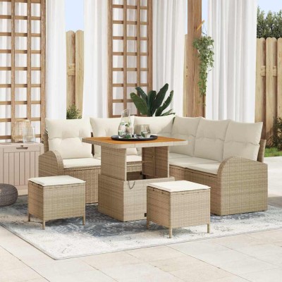 Conjunto de sofá de jardín con cojín 8 pcs Beige Poliratán