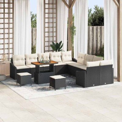 Conjunto de sofá de jardín con cojín 13 pcs Negro Poliratán