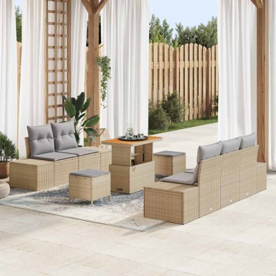 Conjunto de sofá de jardín con cojín 8 pcs Beige Poliratán