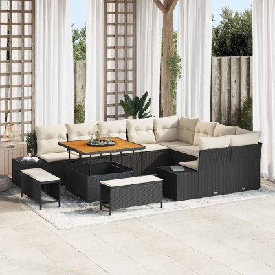 Conjunto de sofá de jardín 12 pcs Negro Poliratán