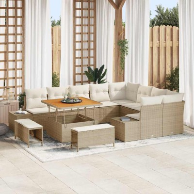 Conjunto de sofá de jardín 12 pcs Beige Poliratán