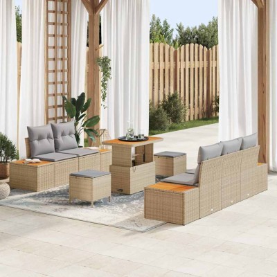 Conjunto de sofá de jardín con cojín 8 pcs Beige Poliratán