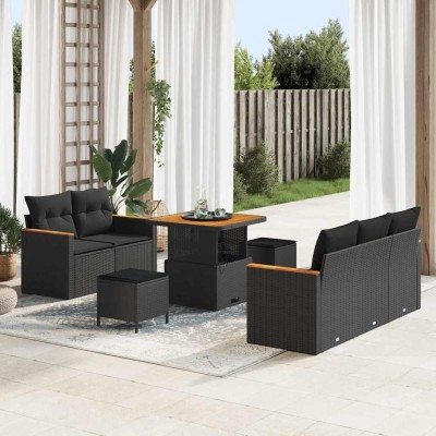 Conjunto de sofá de jardín con cojín 8 pcs Negro Poliratán