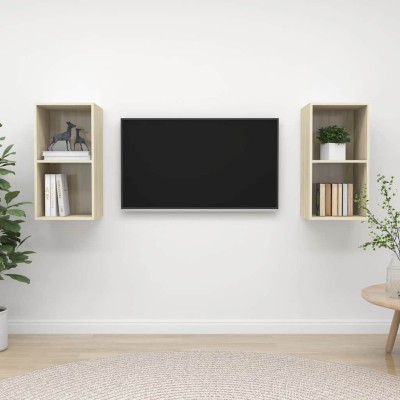 Muebles de salón de pared 2 pzas madera ingeniería roble Sonoma