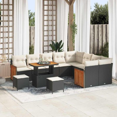 Conjunto de sofá de jardín 12 pcs Negro y crema 90 x 55 x 71 cm