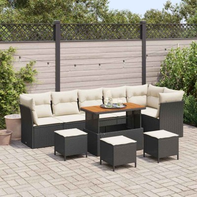 Conjunto de sofá de jardín con cojín 10 pcs Negro y crema