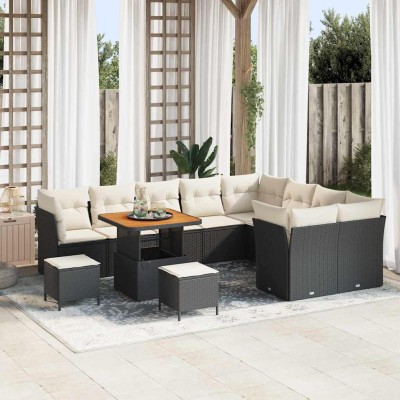 Conjunto de sofá de jardín 12 pcs Negro y crema 80 x 80 x 71 cm