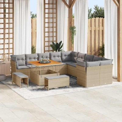 Conjunto de sofá de jardín con cojín 13 pcs beige y gris claro