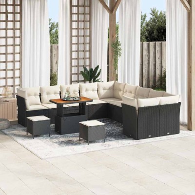 Conjunto de sofá de jardín 13 pcs Negro y crema 90 x 55 x 71 cm