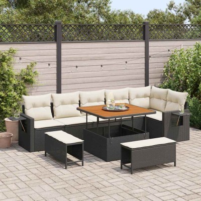 Conjunto de sofá de jardín 9 pcs Negro Poliratán