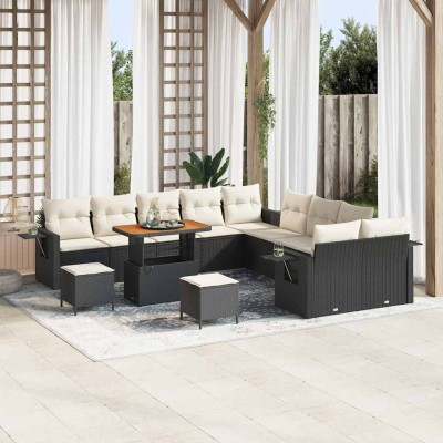 Conjunto de sofá de jardín 13 pcs Negro Poliratán