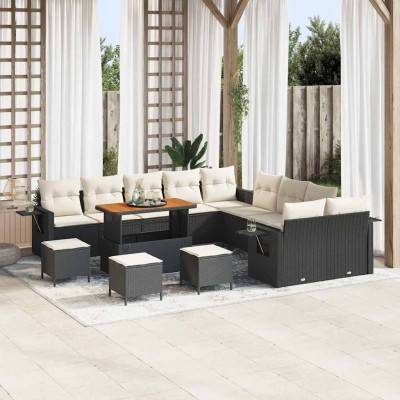 Conjunto de sofá de jardín 14 pcs Negro Poliratán