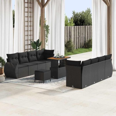 Conjunto de sofá de jardín 11 pcs Negro Poliratán
