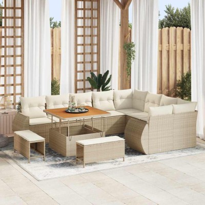 Conjunto de sofá de jardín con cojín 12 pcs beige y crema