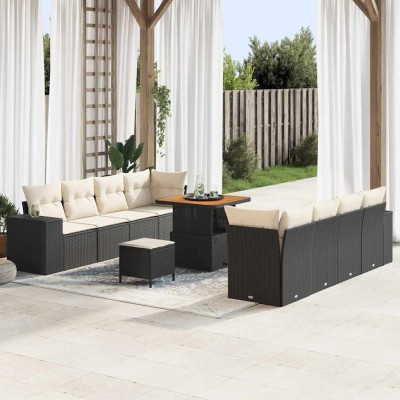 Conjunto de sofá de jardín 11 pcs Negro y crema 80 x 80 x 71 cm