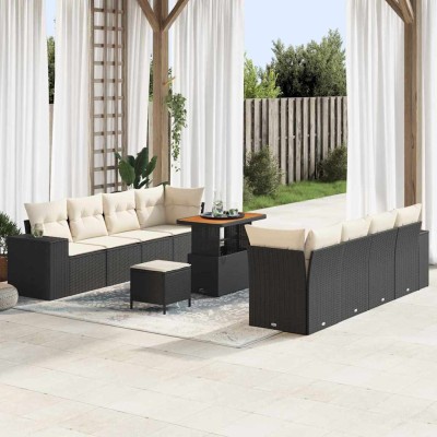 Conjunto de sofá de jardín 11 pcs Negro y crema 90 x 55 x 71 cm