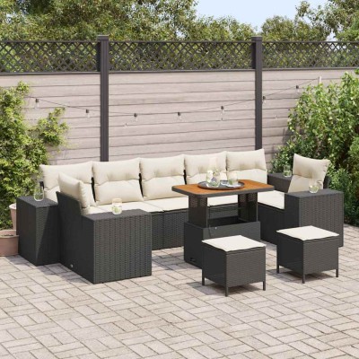 Conjunto de sofá de jardín 10 pcs Negro y crema 90 x 55 x 71 cm
