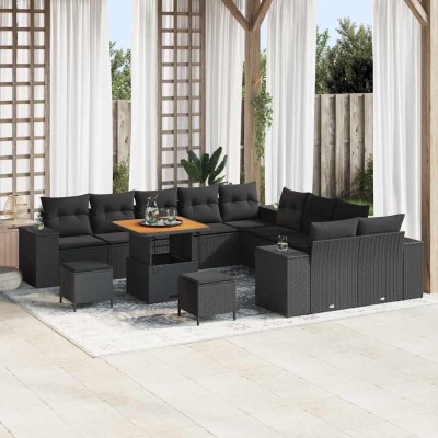 Conjunto de sofá de jardín 13 pcs Negro 80 x 80 x 71 cm