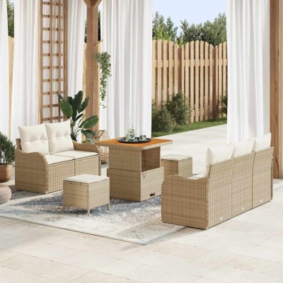 Conjunto de sofá de jardín 8 pcs Beige y Crema 80 x 80 x 71 cm