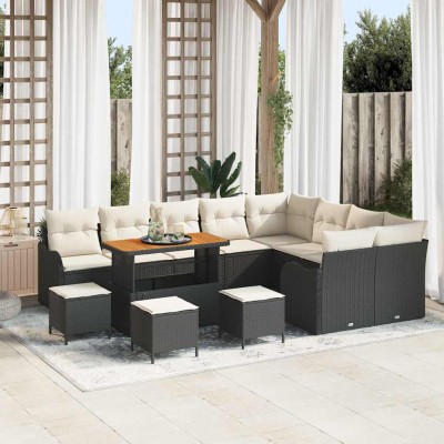 Conjunto de sofá de jardín con cojín 13 pcs Negro y crema