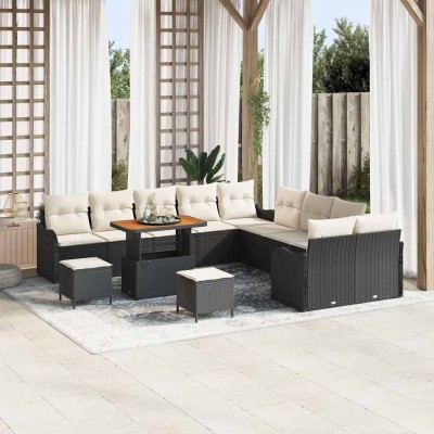 Conjunto de sofá de jardín 13 pcs Negro y crema 90 x 55 x 71 cm