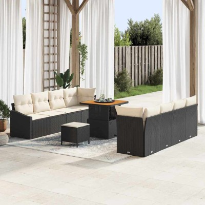 Conjunto de sofá de jardín 11 pcs Negro y crema 80 x 80 x 71 cm