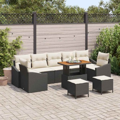 Conjunto de sofá de jardín 10 pcs Negro y crema 90 x 55 x 71 cm