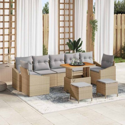 Conjunto de sofá de jardín con cojín 10 pcs Beige y Gris Claro