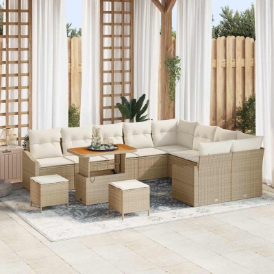 Conjunto de sofá de jardín 12 pcs Beige y Crema 90 x 55 x 71 cm