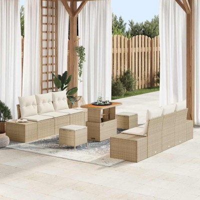 Conjunto de sofá de jardín 9 pcs Beige y Crema 90 x 55 x 71 cm