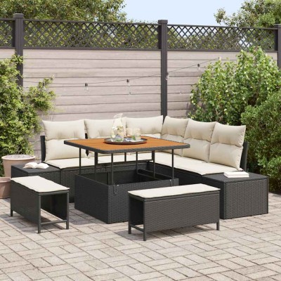 Conjunto de sofá de jardín 8 pcs Negro Poliratán