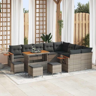Conjunto de sofá de jardín con cojín 13 pcs Gris Poliratán