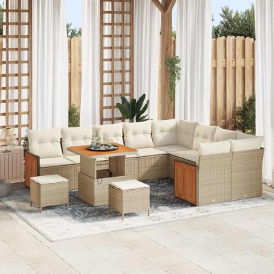 Conjunto de sofá de jardín 12 pcs Beige y Crema 80 x 80 x 71 cm