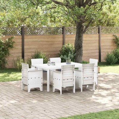Conjunto de Comedor de Jardín 7 pcs Blanco Ratan Polt