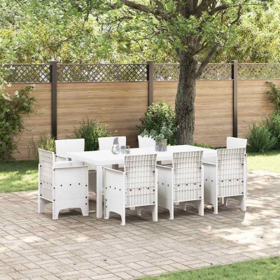 Conjunto de Comedor de Jardín 9 pcs Blanco Ratan Polt