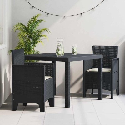 Conjunto de Comedor de Jardín 3 pcs Antracita Ratan Polt