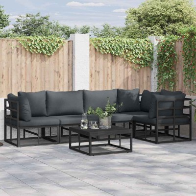 Conjunto de sofá de jardín con cojín 6 pcs Negro Aluminio